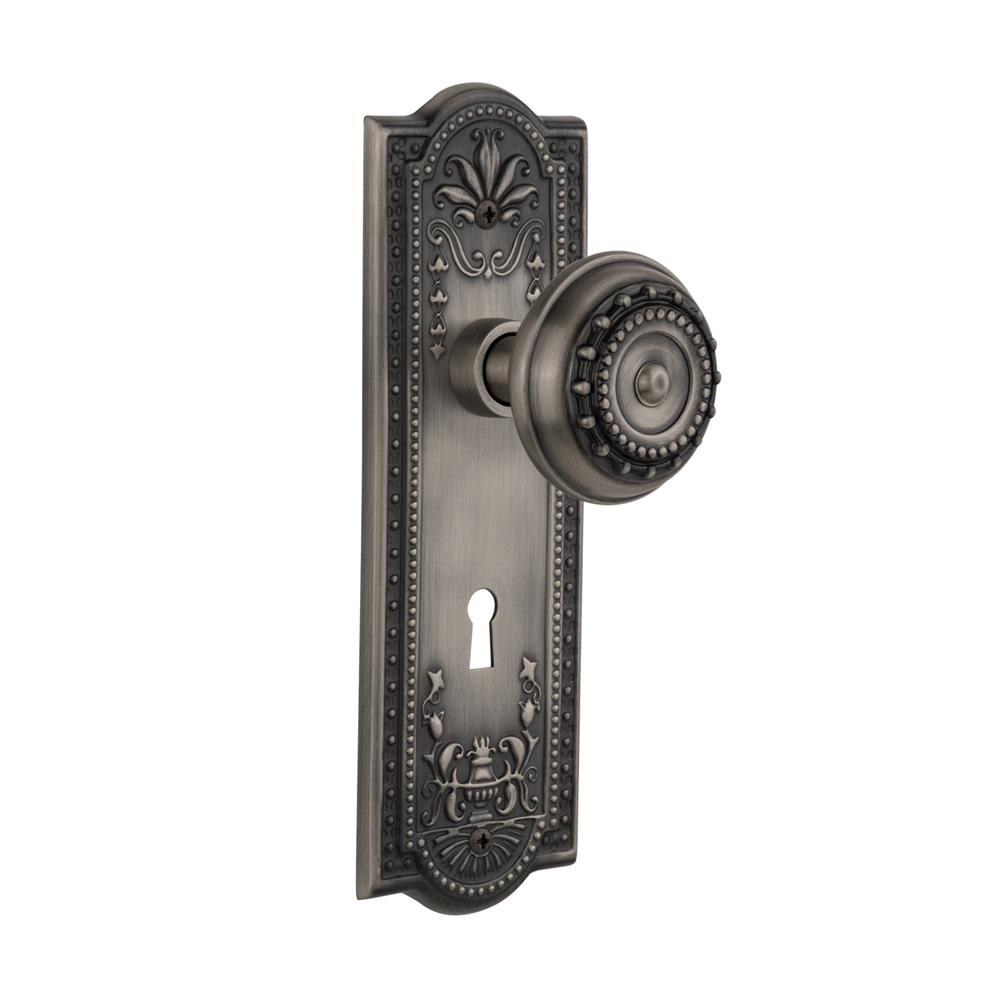 Nostalgic Warehouse MEAMEA Mortise Meadows Plate with Meadows Knob and Keyhole in Antique Pewter